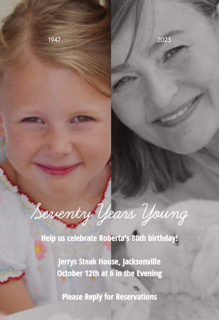Then & Now photo - Birthday Invitation
