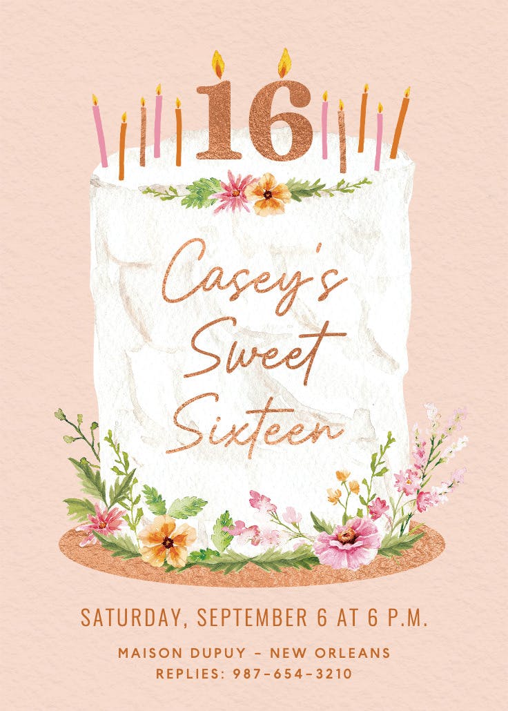 Tiered cake - sweet 16 invitation