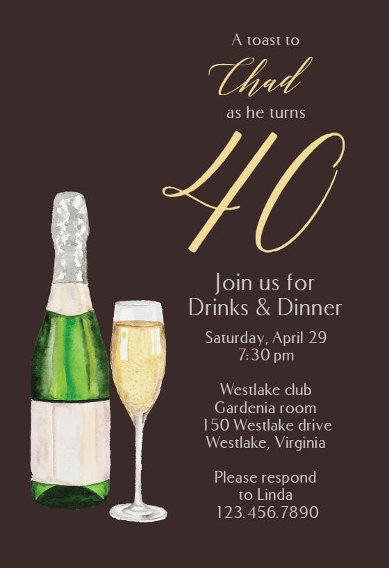 40th toasting time -  invitación de cumpleaños
