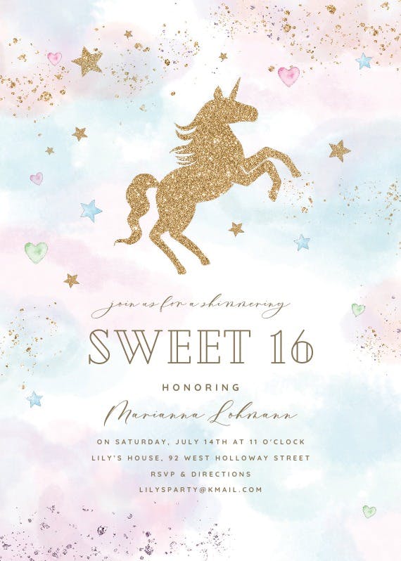 U and unicorns - sweet 16 invitation