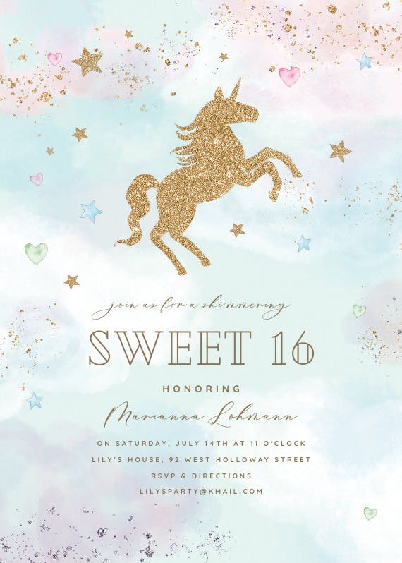 U and unicorns - sweet 16 invitation