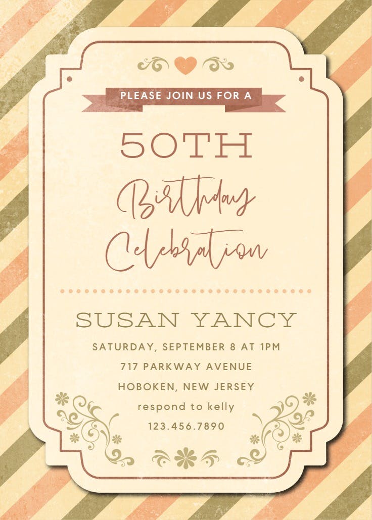 Vintage stripe - invitación de cumpleaños