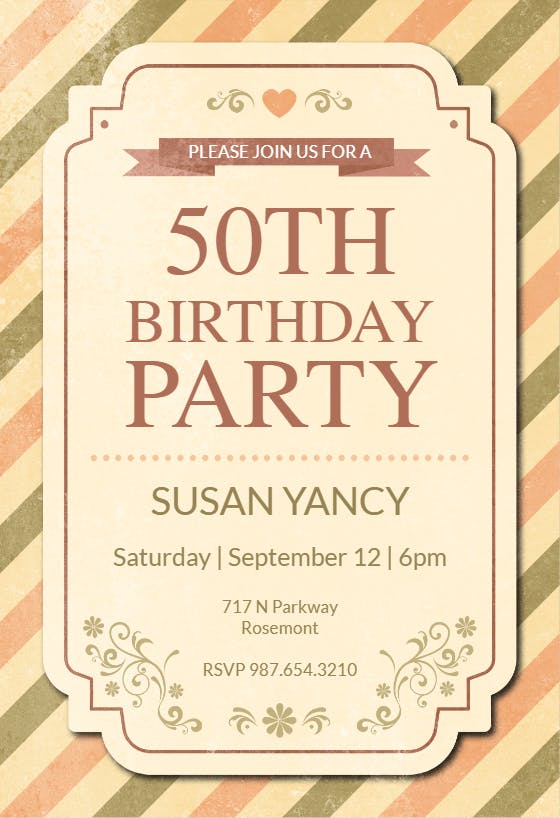 Vintage stripe -  invitación de cumpleaños
