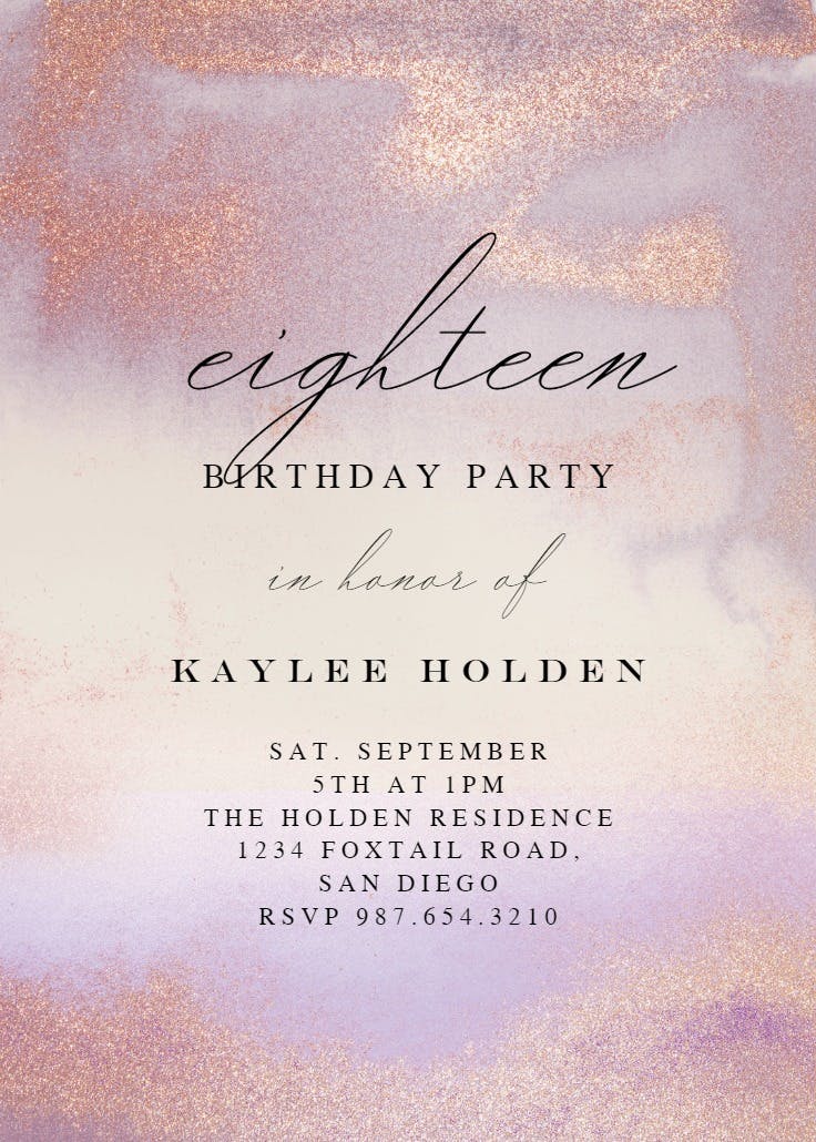 Violet glitter - birthday invitation