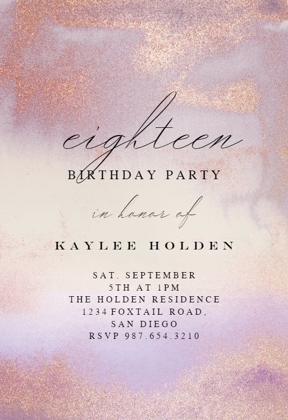 Violet glitter - birthday invitation