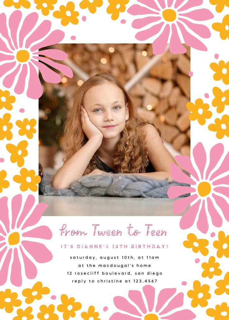 Warm florals - invitación de cumpleaños