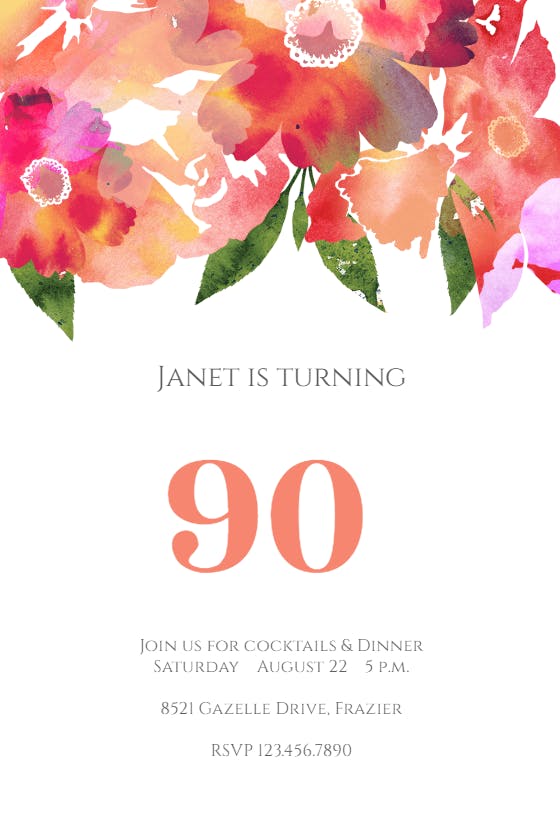 90th watercolor classic -  invitación de cumpleaños