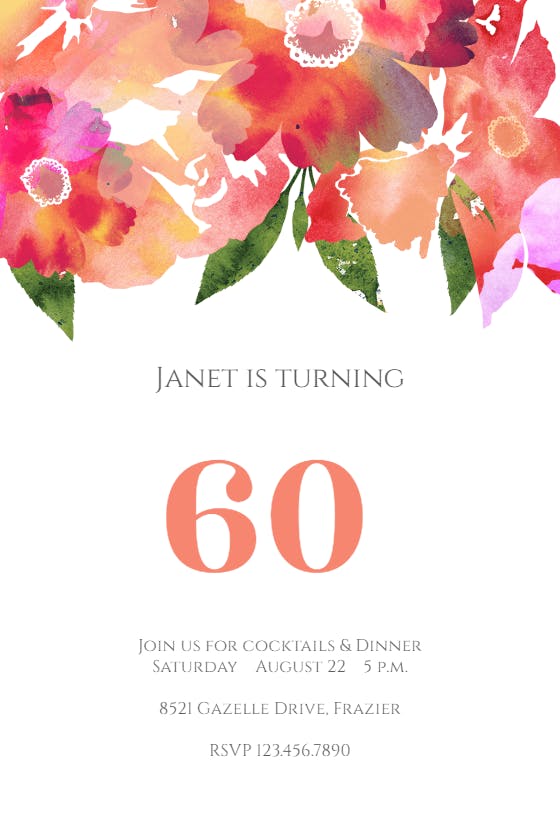 60th watercolor classic - birthday invitation