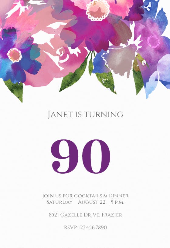 90th watercolor classic - birthday invitation