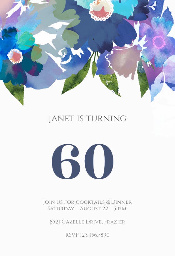 60th watercolor classic - birthday invitation
