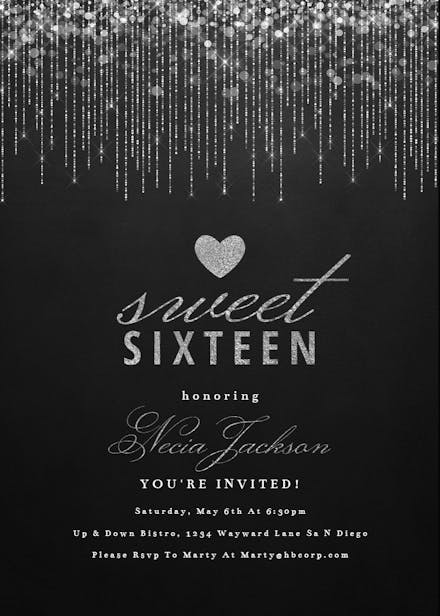 White string lights - sweet 16 invitation