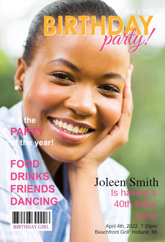 Womens party magazine cover -  invitación de fiesta de cumpleaños con foto