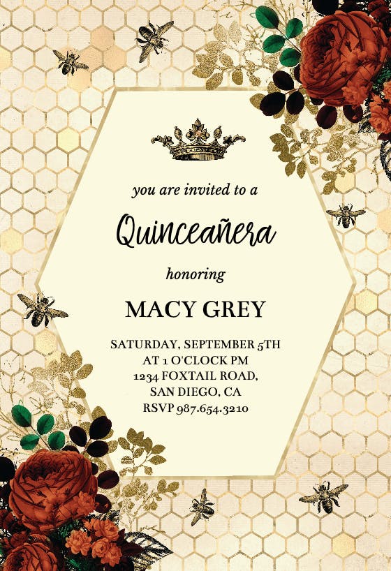 Bee-ing together - quinceañera invitation