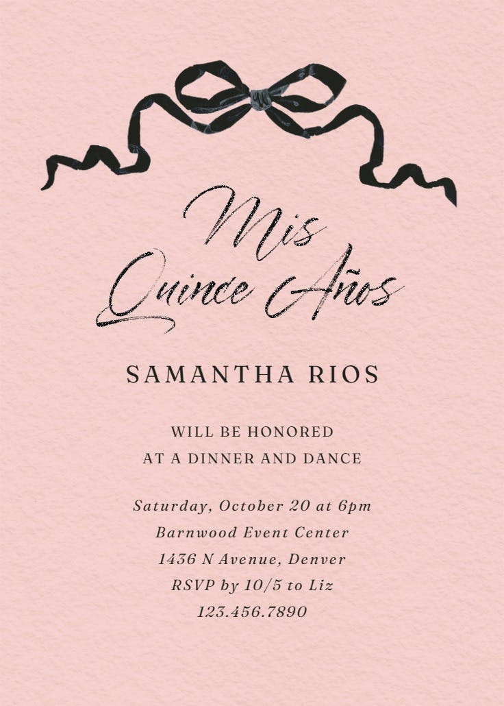 Black ribbons - quinceañera invitation