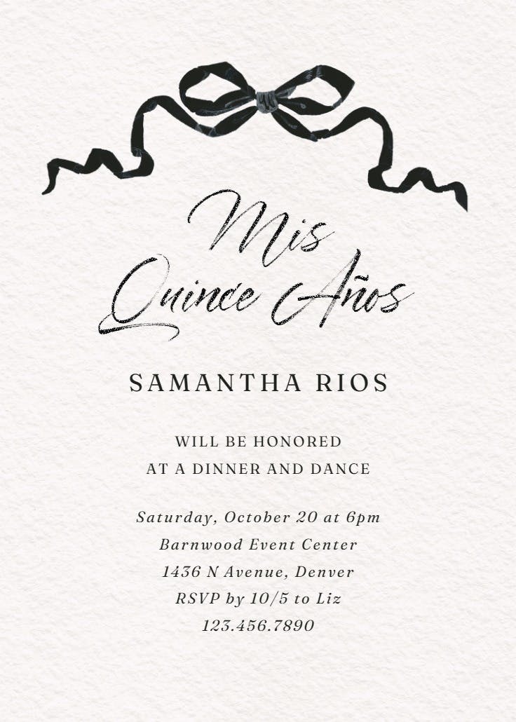 Black ribbons - quinceañera invitation