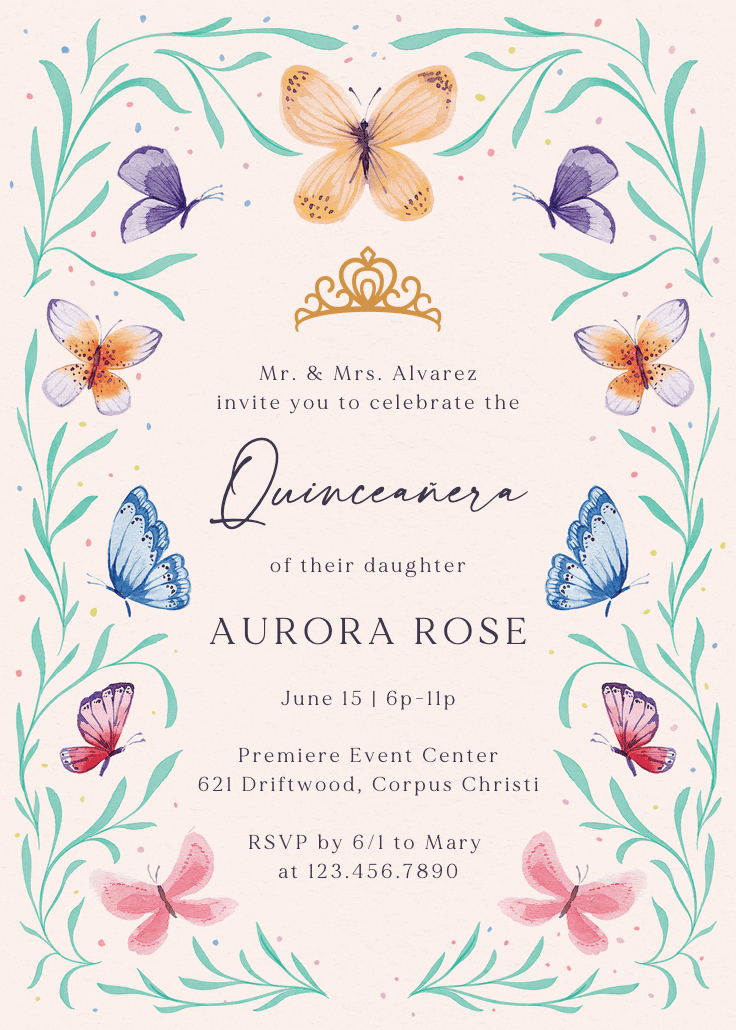Butterfly garden - invitación de quinceañera