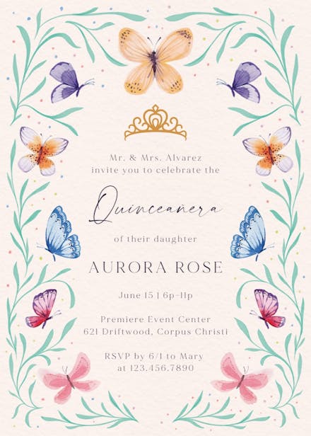 Butterfly garden - quinceañera invitation
