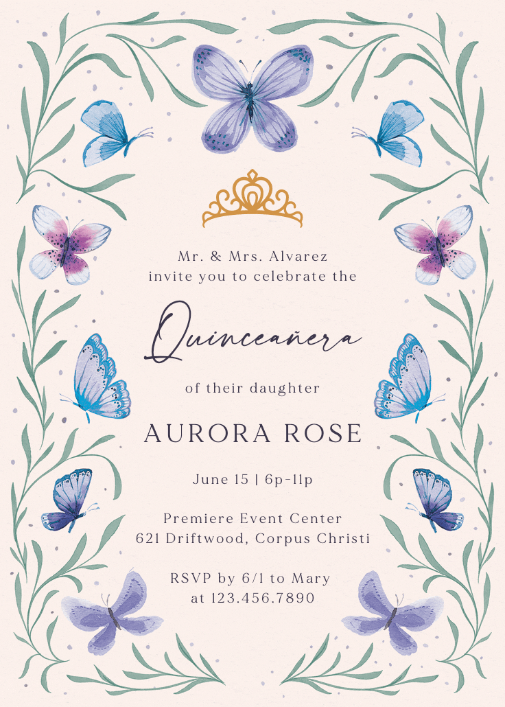 Butterfly garden - invitación de quinceañera