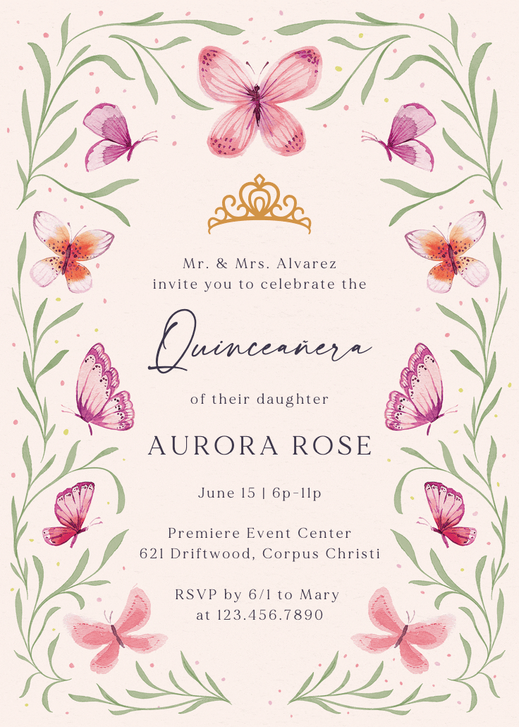 Butterfly garden - invitación de quinceañera