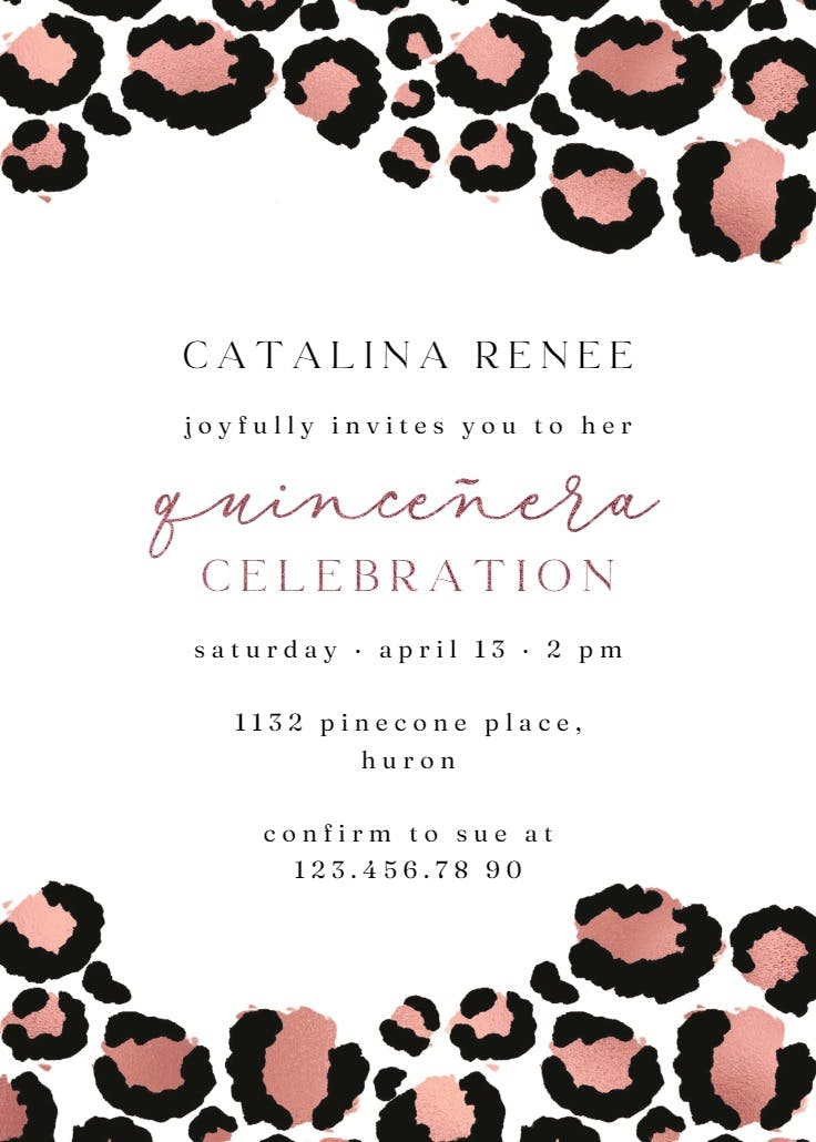 Elegant leopard - quinceañera invitation