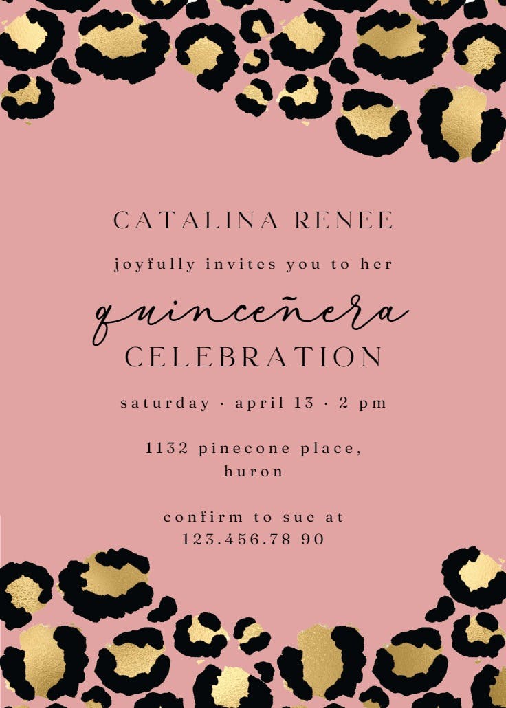 Elegant leopard - quinceañera invitation