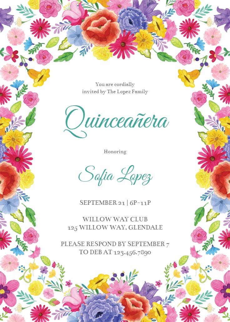 Fiesta of flowers - quinceañera invitation