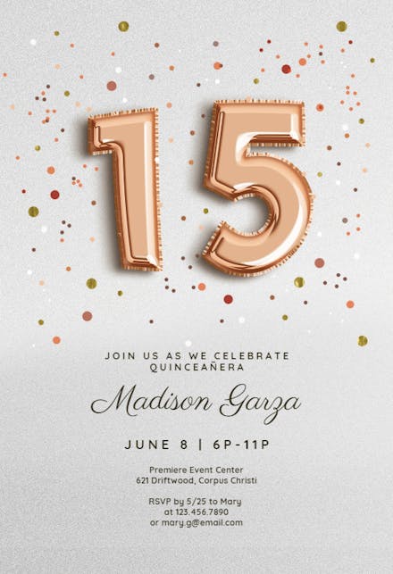 Foil balloons - Quinceañera Invitation