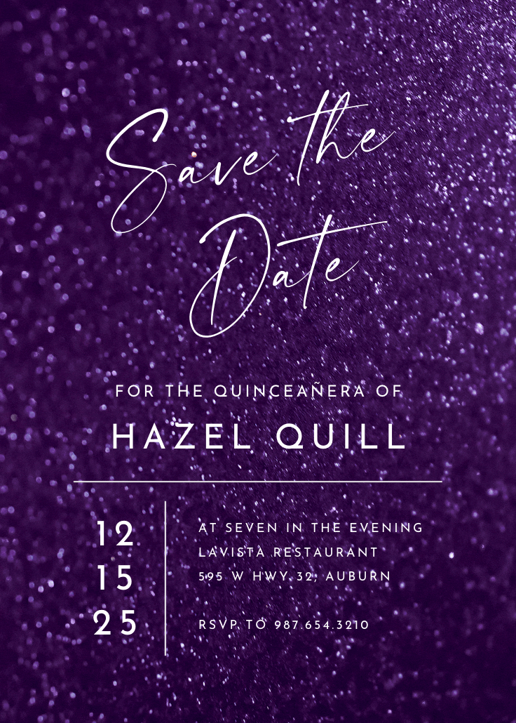 Glitter & glam - quinceañera invitation