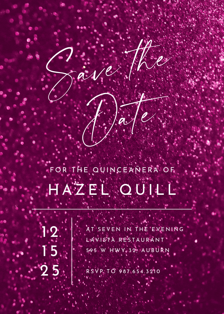 Glitter & glam - quinceañera invitation