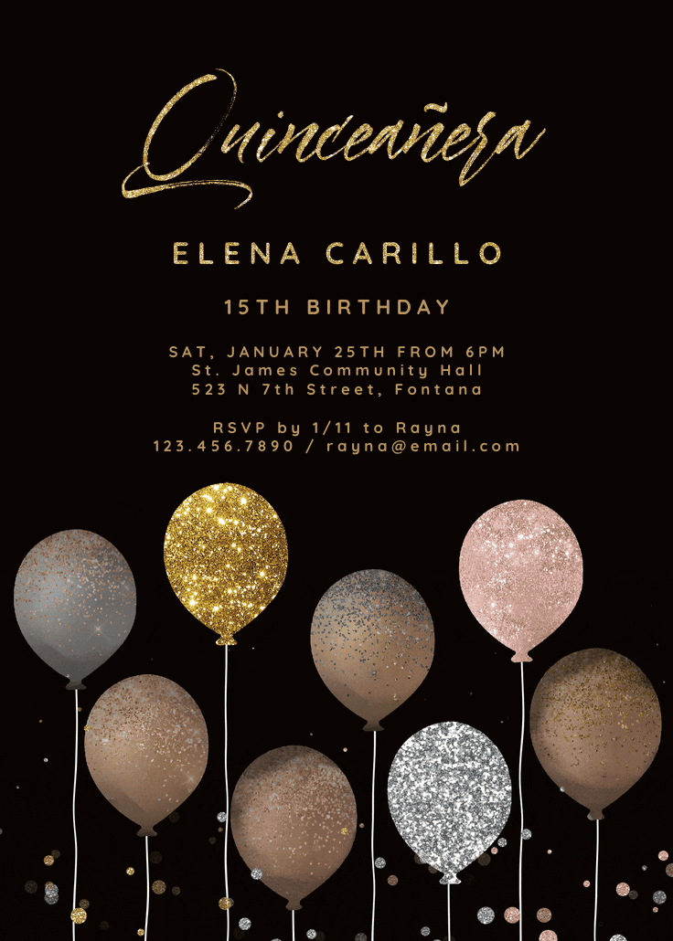 Glitter balloons - quinceañera invitation