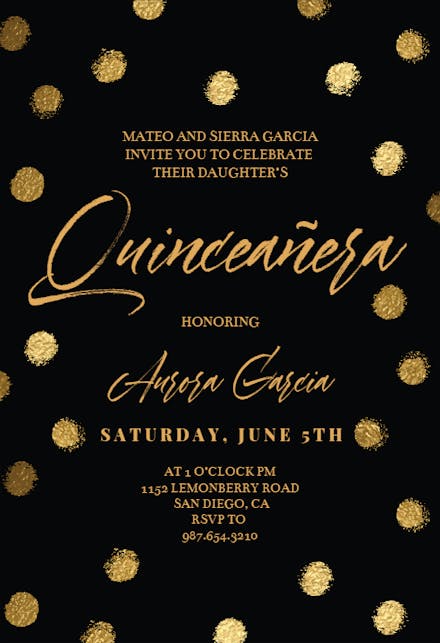 Gold dots - quinceañera invitation