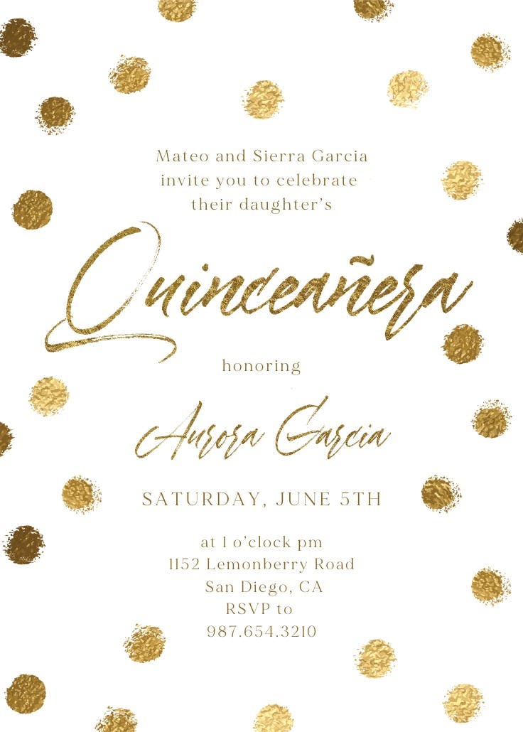 Gold dots - invitación de quinceañera