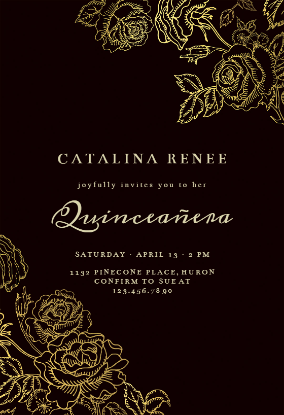 Quinceanera Phone Invitation Text message SMS Invitation Chic Black ...