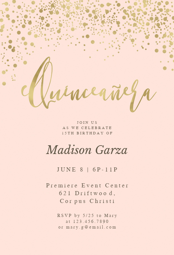 Gold glitter on pink Quinceañera Invitation Template 