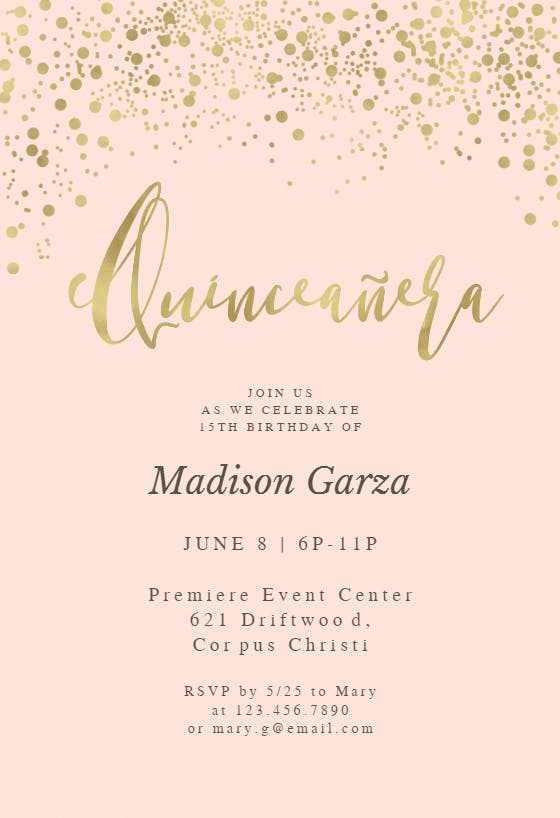 Gold glitter on pink - quinceañera invitation