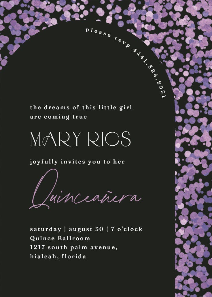 Lavender confetti at 15 - invitación de quinceañera