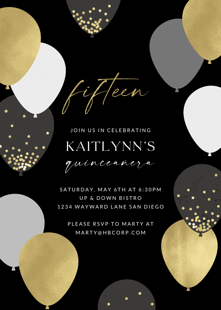 Luxe balloons - quinceañera invitation