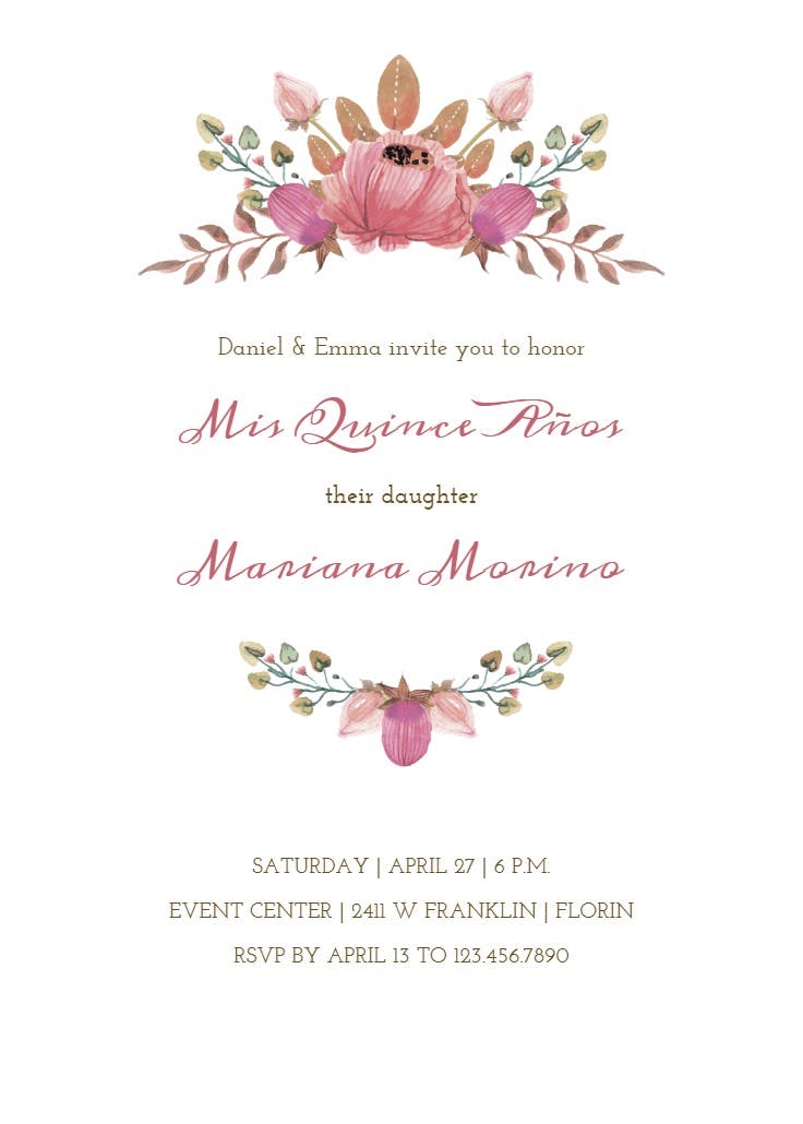 Majestic floral - quinceañera invitation