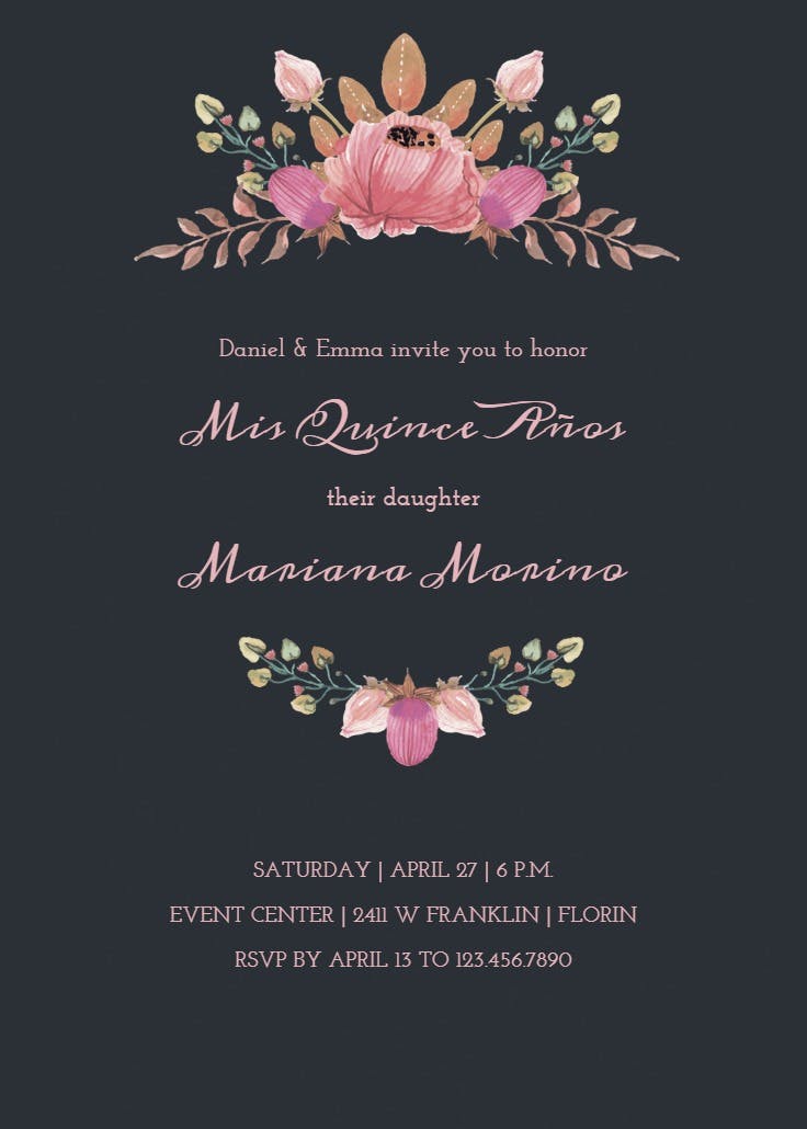 Majestic floral - quinceañera invitation