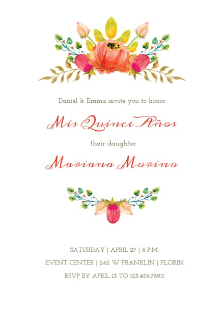 Majestic Floral - Quinceañera Invitation
