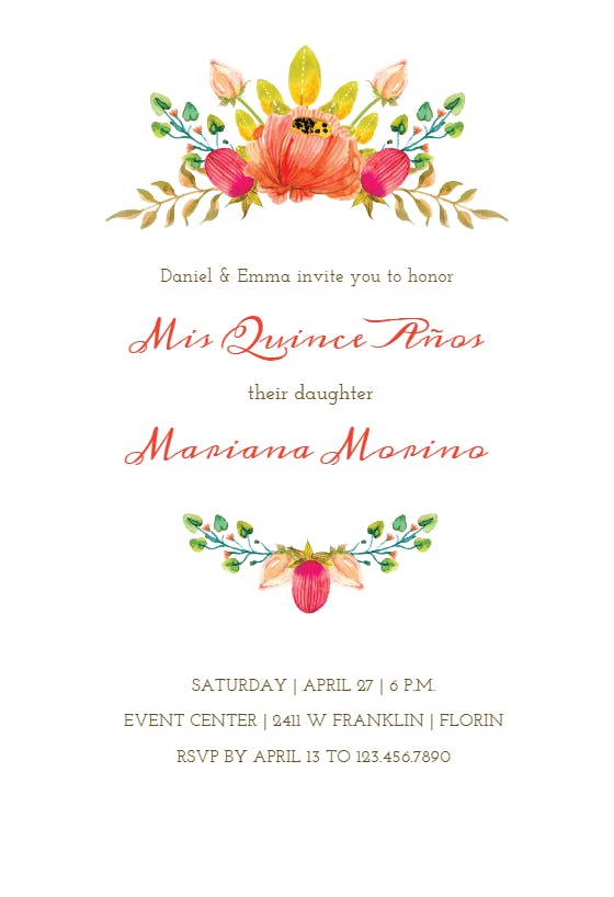 Majestic floral - quinceañera invitation