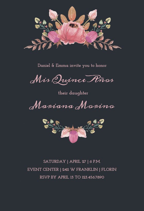Majestic floral - quinceañera invitation