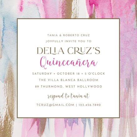 Painterly pink gold - quinceañera invitation