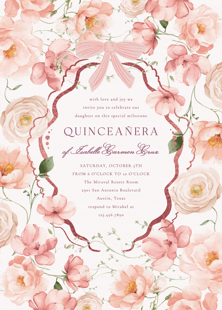 Peachy blooms - invitación de quinceañera