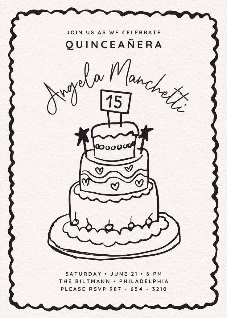 Pink glitter cake - quinceañera invitation