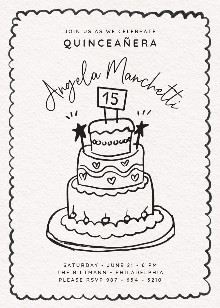 Pink glitter cake - quinceañera invitation