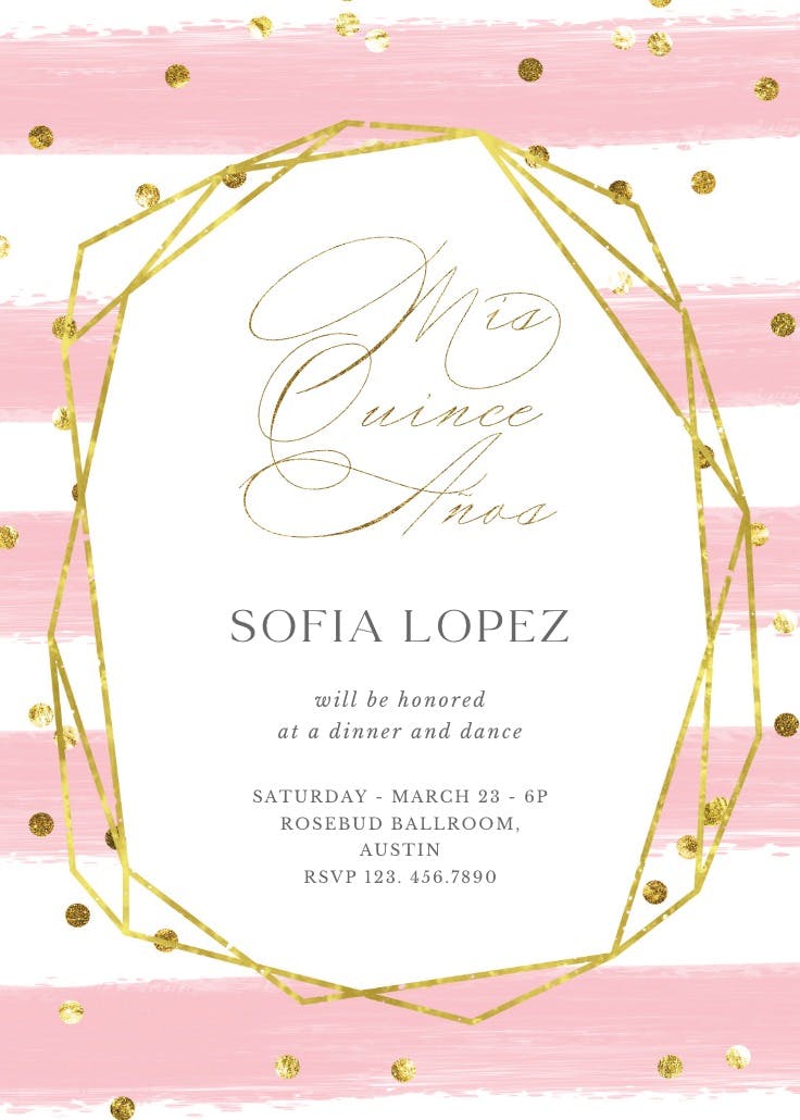Pink watercolor stripes - invitación de quinceañera