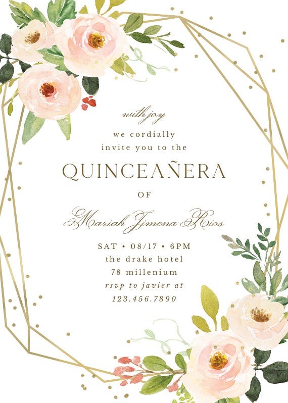 Polygonal frame and flowers - invitation