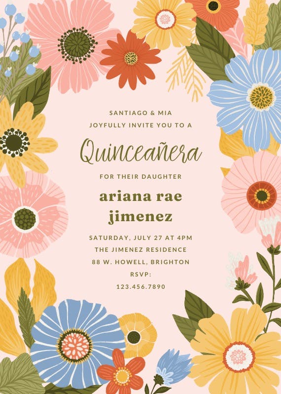 Quinceañera blooms - birthday invitation