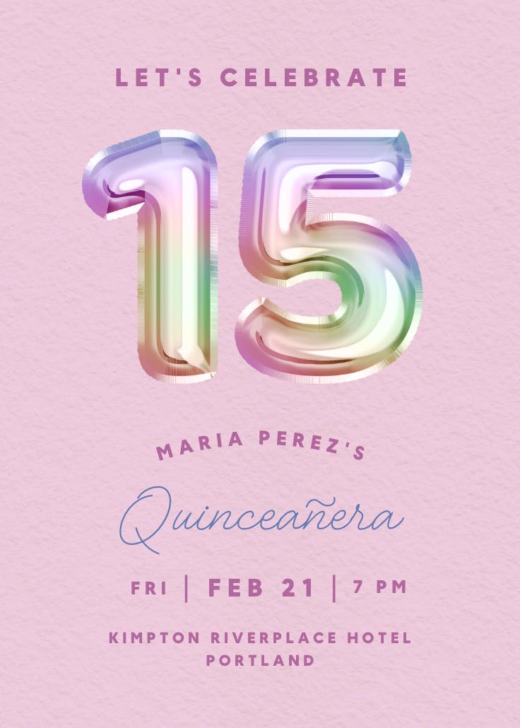 Rainbow foil - invitación de quinceañera